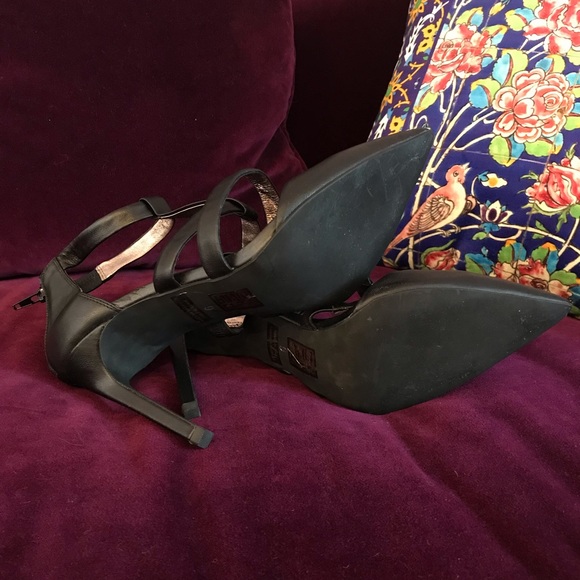 Jeffrey Campbell Strappy Black Leather Stilettos with Pointed Toes - Picture 5 of 6